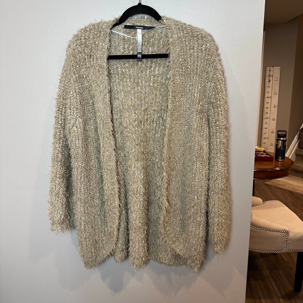 Kensie Tan Eyelash Knit Cardigan Sweater Medium